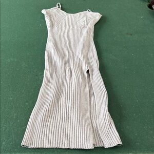 Chic Long Sleeve Ribbed Knit Dress in Gray